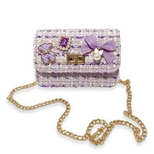 Doe A Dear Teddy Purse Purple Tweed Mini Beaded Sequins Charms Coquette Feminine